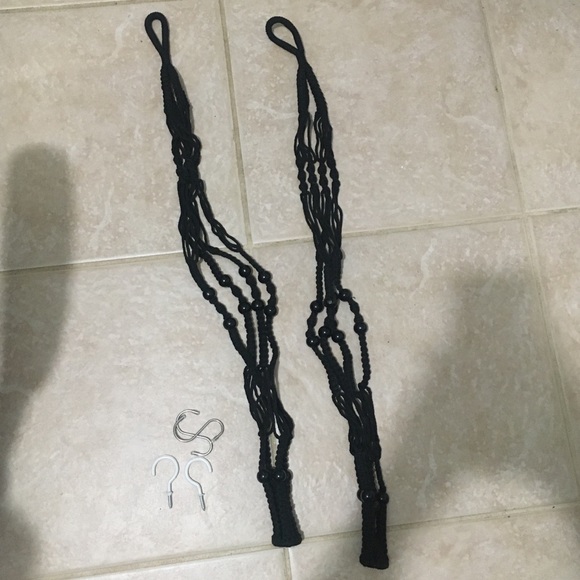 NEW Black Woven Rope Beaded Plant Pot Hangers (Set of 2) - Picture 2 of 7